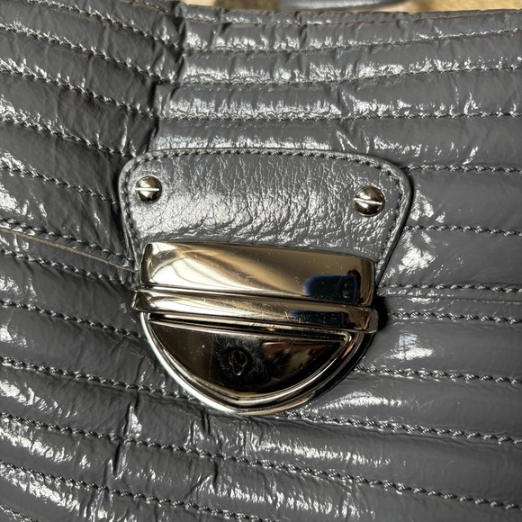Cynthia Rowley Oversized Gray Puffy Quilted Patent Leather Clutch & Crossbody - Picture 16 of 16